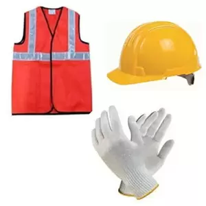 Krost A23 Universal Plastic Safety Helmet, Jacket and Cotton Gloves (Yellow)