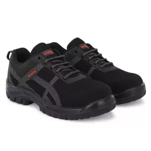 Kavacha S216 PU Kinitted Fabric Steel Toe Black Safety Shoes